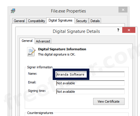 Screenshot of the Aranda Software certificate